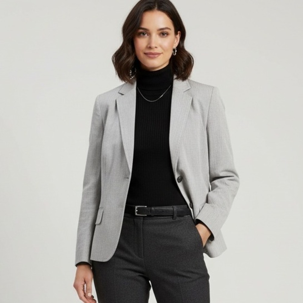 Grace Elements Womens 14 Gray Pinstripe Blazer Jacket Career Office Work Stretch